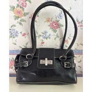 Apt 9 Black Faux Leather Handbag with Buckle Detail